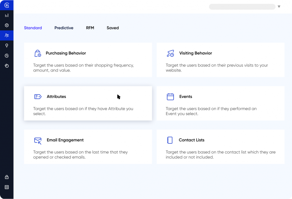 Insider One standard segmentation categories