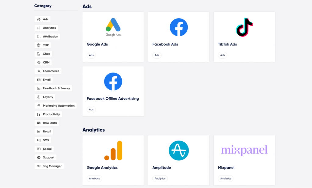 Insider One integrations hub ads and analytics software