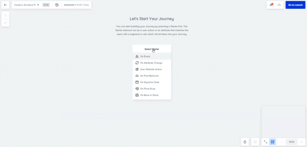 Insider One Architect journey start options